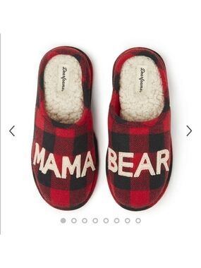 𝅺NWT Dearfoams Mama Bear Red Black Plaid Slippers L 9-10